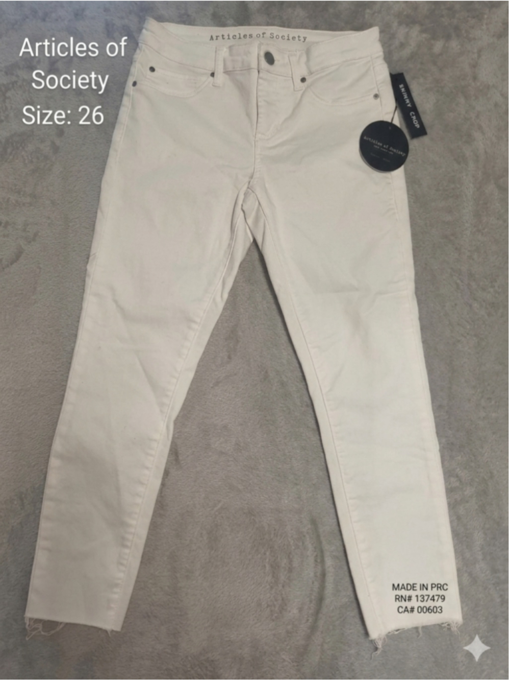 Articles of Society White Skinny Crop Jeans Size 26 Raw Fray Hem